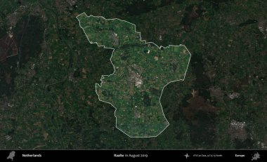 Raalte. Hollanda 'nın idari alanı, Ağustos 2019' da çekilen Kopernik Sentinel karolarından oluşan koyu renkli bir uydu görüntüsü üzerinde vurgulandı ve özetlendi.
