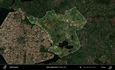 Steenwijkerland 'da. Hollanda 'nın idari alanı, Mayıs 2020' de çekilen Kopernik Sentinel karolarından oluşan koyu renkli bir uydu görüntüsü üzerinde vurgulandı ve özetlendi.