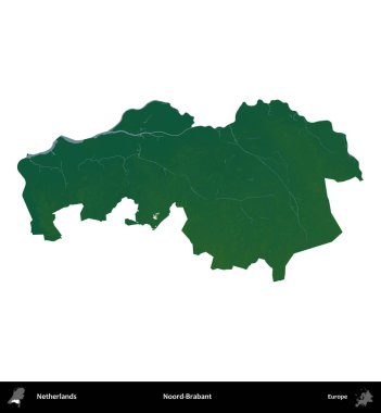Hayır, Brabant. Hollanda 'nın idari bölgesi renkli bir yükseklik haritasında beyaz üzerine izole edilmiş