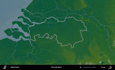 Hayır, Brabant. Hollanda 'nın idari bölgesi renkli bir yükseklik haritasında özetlendi