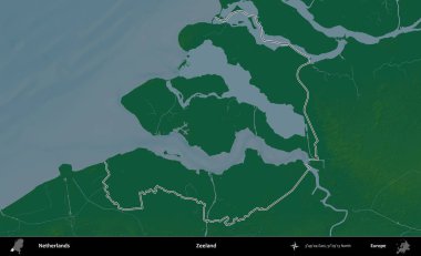 Zeeland. Hollanda 'nın idari bölgesi renkli bir yükseklik haritasında özetlendi