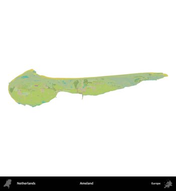 Ameland 'da. Hollanda 'nın idari bölgesi Topografik İnsani Stil Haritasında beyaza izole edildi