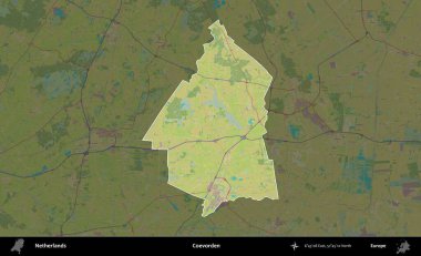 Coevorden. Hollanda 'nın idari alanı karartılmış Topografik İnsani Yardım Stili Haritasında vurgulandı ve özetlendi