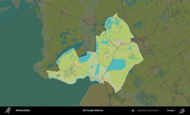 De Fryske Marren. Hollanda 'nın idari alanı karartılmış Topografik İnsani Yardım Stili Haritasında vurgulandı ve özetlendi