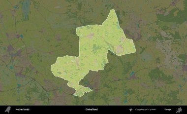Dinkelland. Hollanda 'nın idari alanı karartılmış Topografik İnsani Yardım Stili Haritasında vurgulandı ve özetlendi
