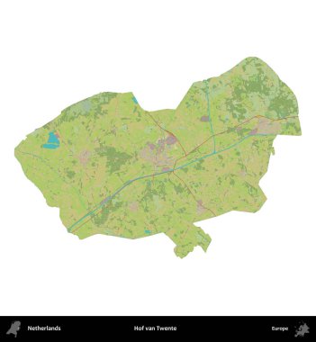Hof van Twente. Hollanda 'nın idari bölgesi Topografik İnsani Stil Haritasında beyaza izole edildi
