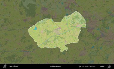 Hof van Twente. Hollanda 'nın idari alanı karartılmış Topografik İnsani Yardım Stili Haritasında vurgulandı ve özetlendi