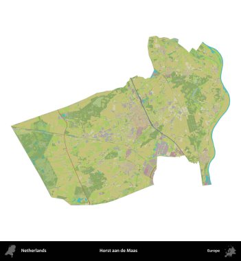 Horst aan de Maas. Hollanda 'nın idari bölgesi Topografik İnsani Stil Haritasında beyaza izole edildi