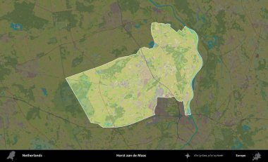 Horst aan de Maas. Hollanda 'nın idari alanı karartılmış Topografik İnsani Yardım Stili Haritasında vurgulandı ve özetlendi
