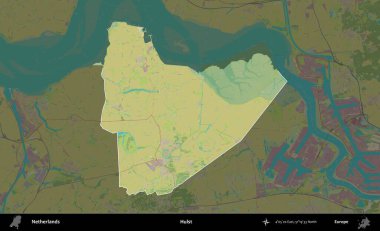 Hulst. Hollanda 'nın idari alanı karartılmış Topografik İnsani Yardım Stili Haritasında vurgulandı ve özetlendi