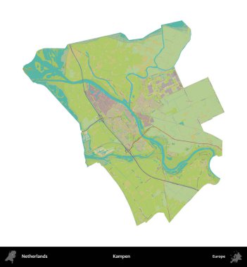 Kampen. Hollanda 'nın idari bölgesi Topografik İnsani Stil Haritasında beyaza izole edildi