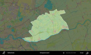 Krimpenerwaard. Hollanda 'nın idari alanı karartılmış Topografik İnsani Yardım Stili Haritasında vurgulandı ve özetlendi