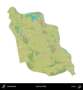 Van Cuijk 'e in. Hollanda 'nın idari bölgesi Topografik İnsani Stil Haritasında beyaza izole edildi