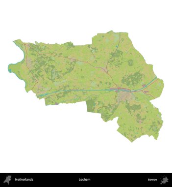 Lochem. Hollanda 'nın idari bölgesi Topografik İnsani Stil Haritasında beyaza izole edildi