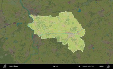 Lochem. Hollanda 'nın idari alanı karartılmış Topografik İnsani Yardım Stili Haritasında vurgulandı ve özetlendi