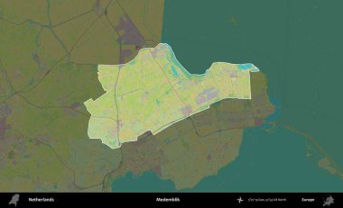 Medemblik. Hollanda 'nın idari alanı karartılmış Topografik İnsani Yardım Stili Haritasında vurgulandı ve özetlendi