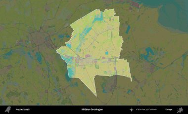 Midden-Groningen. Hollanda 'nın idari alanı karartılmış Topografik İnsani Yardım Stili Haritasında vurgulandı ve özetlendi