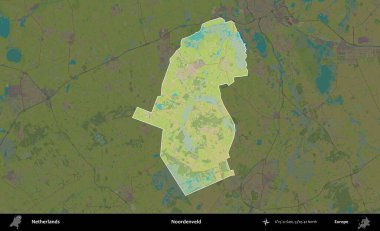 Noordenveld. Hollanda 'nın idari alanı karartılmış Topografik İnsani Yardım Stili Haritasında vurgulandı ve özetlendi