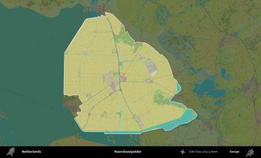 Noordoostpolder. Hollanda 'nın idari alanı karartılmış Topografik İnsani Yardım Stili Haritasında vurgulandı ve özetlendi
