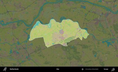 Oss. Hollanda 'nın idari alanı karartılmış Topografik İnsani Yardım Stili Haritasında vurgulandı ve özetlendi