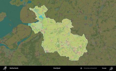 Overijssel. Hollanda 'nın idari alanı karartılmış Topografik İnsani Yardım Stili Haritasında vurgulandı ve özetlendi