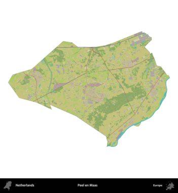 Peel en Maas. Hollanda 'nın idari bölgesi Topografik İnsani Stil Haritasında beyaza izole edildi
