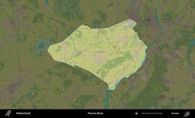 Peel en Maas. Hollanda 'nın idari alanı karartılmış Topografik İnsani Yardım Stili Haritasında vurgulandı ve özetlendi