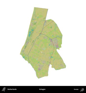Schagen. Hollanda 'nın idari bölgesi Topografik İnsani Stil Haritasında beyaza izole edildi
