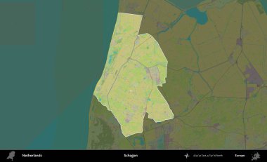 Schagen. Hollanda 'nın idari alanı karartılmış Topografik İnsani Yardım Stili Haritasında vurgulandı ve özetlendi