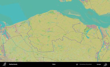 Sluis. Hollanda 'nın idari alanı Topografik İnsani Stil Haritası' nda özetlenmiştir