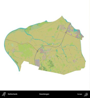 Steenbergen. Hollanda 'nın idari bölgesi Topografik İnsani Stil Haritasında beyaza izole edildi