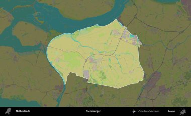 Steenbergen. Hollanda 'nın idari alanı karartılmış Topografik İnsani Yardım Stili Haritasında vurgulandı ve özetlendi