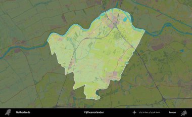 Vijfheerenlanden. Hollanda 'nın idari alanı karartılmış Topografik İnsani Yardım Stili Haritasında vurgulandı ve özetlendi