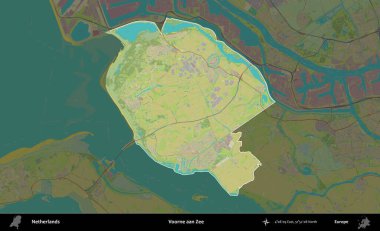 Voorne aan Zee. Hollanda 'nın idari alanı karartılmış Topografik İnsani Yardım Stili Haritasında vurgulandı ve özetlendi