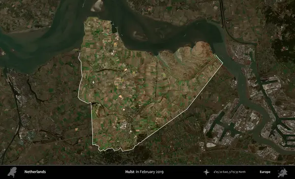 Hulst. Hollanda 'nın idari alanı, Şubat 2019' da çekilen Kopernik Sentinel karolarından oluşan koyu renkli bir uydu görüntüsü üzerinde vurgulandı ve özetlendi.