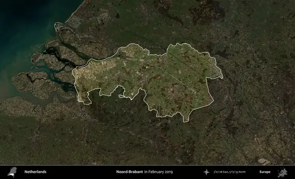 Hayır, Brabant. Hollanda 'nın idari alanı, Şubat 2019' da çekilen Kopernik Sentinel karolarından oluşan koyu renkli bir uydu görüntüsü üzerinde vurgulandı ve özetlendi.