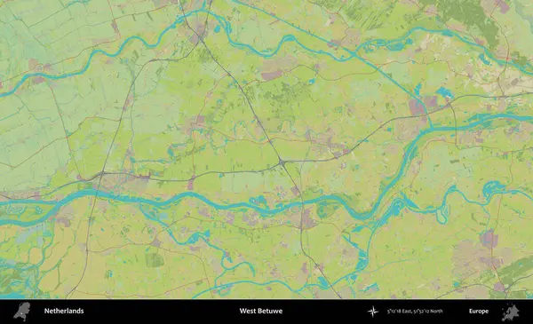 Batı Betuwe. Topografik İnsani Yardım Stili Haritasında Hollanda 'nın idari alanı