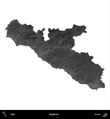 Agrigento. İtalya 'nın idari bölgesi gri ölçekli yükseklik haritasında beyaza izole edildi