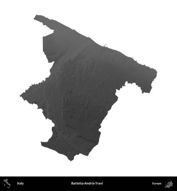 Barletta-Andria-Trani. İtalya 'nın idari bölgesi gri ölçekli yükseklik haritasında beyaza izole edildi