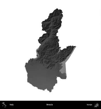Brescia 'da. İtalya 'nın idari bölgesi gri ölçekli yükseklik haritasında beyaza izole edildi