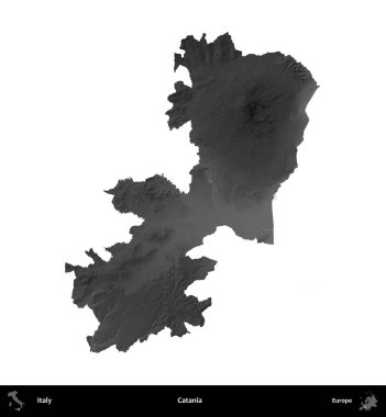Catania 'da. İtalya 'nın idari bölgesi gri ölçekli yükseklik haritasında beyaza izole edildi