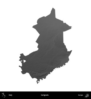 Cerignola. İtalya 'nın idari bölgesi gri ölçekli yükseklik haritasında beyaza izole edildi
