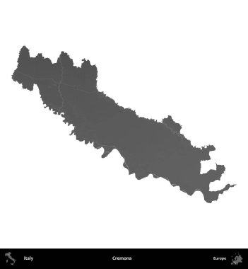 Krema. İtalya 'nın idari bölgesi gri ölçekli yükseklik haritasında beyaza izole edildi