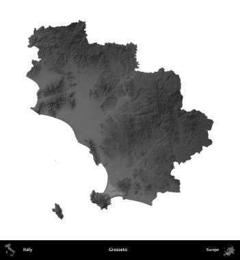 İğrençsin. İtalya 'nın idari bölgesi gri ölçekli yükseklik haritasında beyaza izole edildi