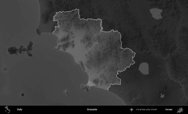 İğrençsin. İtalya 'nın idari alanı kararmış bir gri tonlama yükseklik haritasına vurgulandı ve özetlendi
