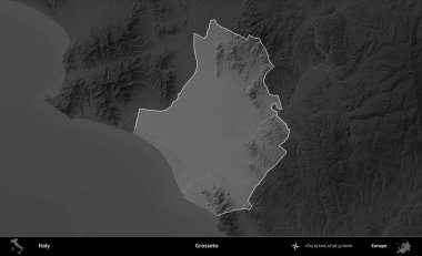 İğrençsin. İtalya 'nın idari alanı kararmış bir gri tonlama yükseklik haritasına vurgulandı ve özetlendi