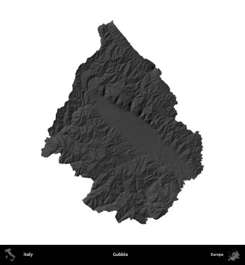 Gubbio. İtalya 'nın idari bölgesi gri ölçekli yükseklik haritasında beyaza izole edildi