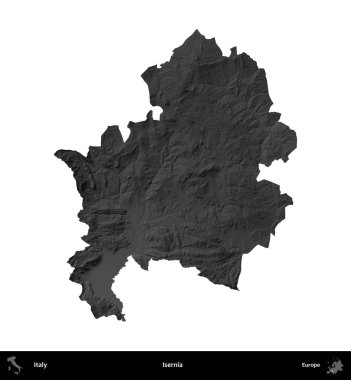 İsernia. İtalya 'nın idari bölgesi gri ölçekli yükseklik haritasında beyaza izole edildi