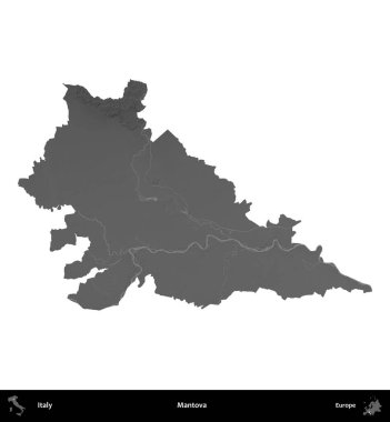 Mantova. İtalya 'nın idari bölgesi gri ölçekli yükseklik haritasında beyaza izole edildi
