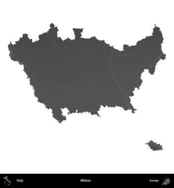 Milano. İtalya 'nın idari bölgesi gri ölçekli yükseklik haritasında beyaza izole edildi